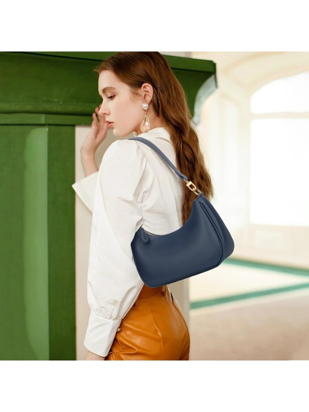 Women's Bag Blue Leather Cute Hobo Shoulder Handbags Retro Clutch Stylish Purse - Picture 2 of 6